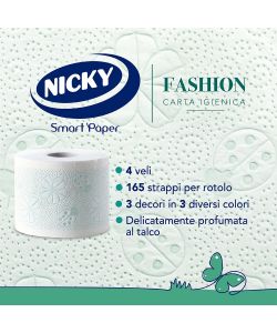 Nicky Carta Igienica Fashion 4 Veli Bianco 4 Rotoli Profumo Talco