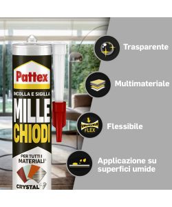 Pattex Adesivo Millechiodi Crystal - Montaggio Trasparente 290g