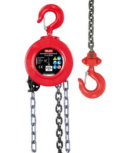 Valex Paranco Manuale a Catena 1000kg 3m Doppio Freno Ganci Girevoli