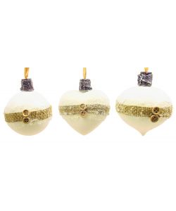 Pallina di Natale in Vetro Bianca 8cm - con Decorazione in Juta