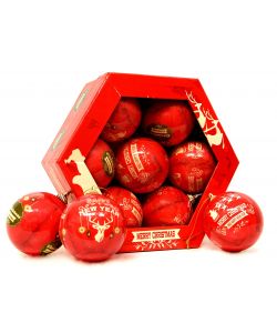 Scatola 7 Sfere Natalizie Vintage D. 7,5 cm - Decorazioni Rosso e Oro