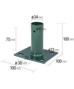 Piastra con manicotto a base quadrata in ferro verniciato verde diam. 3,4 cm