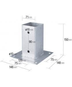 VERDELOOK Piastra Fissaggio Pali 71x71 mm Grigio Metallo per Esterni
