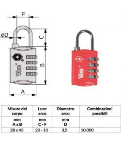 Lucchetto Zama Mm 28 Combinazione Tsa 424.7 Viro