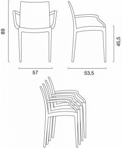 Sedia Rattan Bistrot Antracite con Braccioli - 57x53xH89 cm