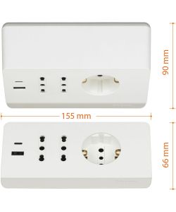 Bticino Multipresa Bianca - con 2 Prese 2P+T - 1 Presa Shucko + 2 USB
