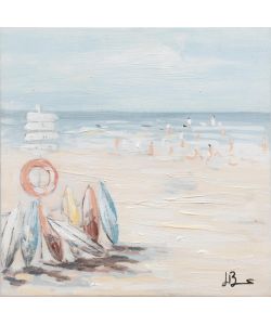 Dipinto su Tela Spiaggia 30x30 cm Bianco Beige Blu Decorativo
