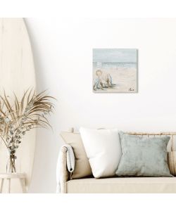 Dipinto su Tela Spiaggia 30x30 cm Bianco Beige Blu Decorativo