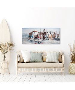 Bubola e Naibo Dipinto su Tela Case Vele 150x65 cm Tema Mare Opaco