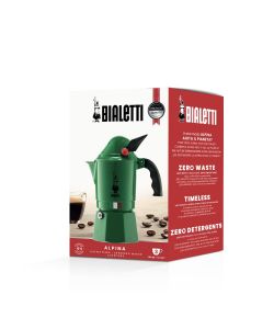 Bialetti Caffettiera Moka Alpina 3 Tazze Verde Alluminio Manico Ergonomico