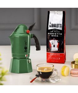 Bialetti Caffettiera Moka Alpina 3 Tazze Verde Alluminio Manico Ergonomico