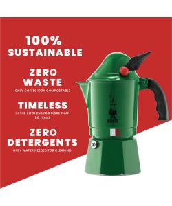 Bialetti Caffettiera Moka Alpina 3 Tazze Verde Alluminio Manico Ergonomico