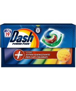 Dash Power Pods Detersivo Lavatrice 19 Capsule Colorati Igienizzanti