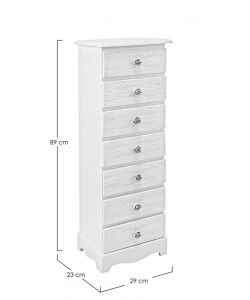 Bizzotto Cassettiera Blanc MDF Bianco Opaco - 7 Cassetti 29x23x89 cm