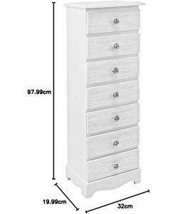 Bizzotto Cassettiera Blanc Bianco Opaco 7 Cassetti 29x23x89 cm