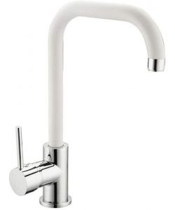 Rubinetto miscelatore lavello bocca alta in ottone, finitura bianco satinato diam.35 mm