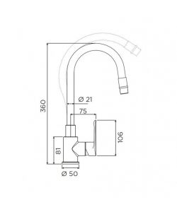 Rubinetto miscelatore monocomando lavello bocca alta, doccetta monogetto orientabile in ottone diam. 35 mm