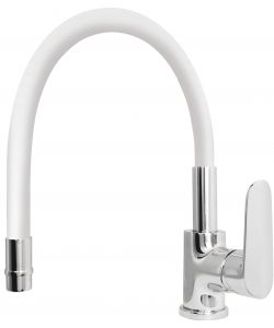 IDRO BRIC Miscelatore Monocomando Lavello Canna Alta Cromato Bianco 40 cm