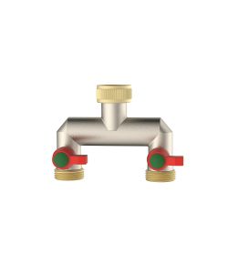 Rubinetto doppio da giardino in metallo 3/4' con 2 uscite