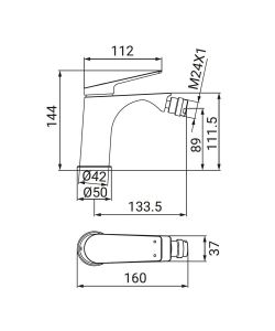 Miscelatore Dynamic Bidet Monocomando Gungrey in Ottone Ø26mm Completo