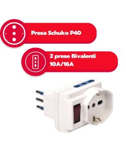 Poly Pool Adattatore 3 Prese con Interruttore di Sicurezza - Spina 10A