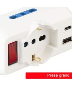 Poly Pool Adattatore Multispina Bianco - 3 Prese Grandi e 2 Porte USB