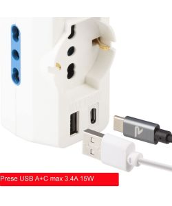 Poly Pool Adattatore Multispina Bianco - 3 Prese Grandi e 2 Porte USB