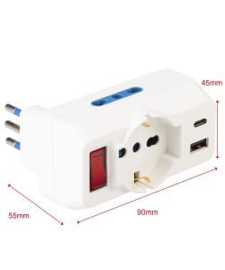 Poly Pool Adattatore Multispina Bianco - 3 Prese Grandi e 2 Porte USB