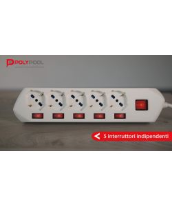 Poly Pool Multipresa Bianca 16A 250V 1,5m - 5 Prese Pluristandard