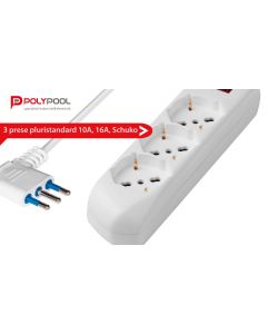 Poly Pool Multipresa Bianca Spina Salvaspazio 10A - 3 Schuko - 1,5m