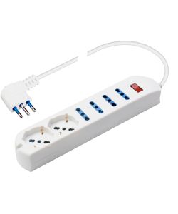 Presa multipla 250V - 4 prese grandi + 2 pluristandard - 1,5 metri Bianco