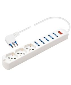 Presa multipla 250V - 5 prese grandi + 3 pluristandard - 1,5 metri Bianco