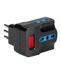 Adattatore con spina 'piccola' 10A 2P+T - 3 prese bivalenti - Nero