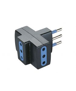 Adattatore Nero con spina 10A 2P + T e 3 Prese 10A 2P + T