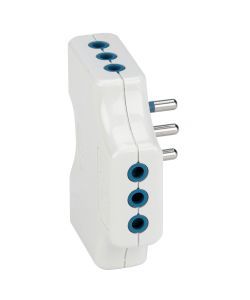 Poly Pool Adattatore Salvaspazio Bianco 3 Prese 10A 2P+T per Spazi Ristretti