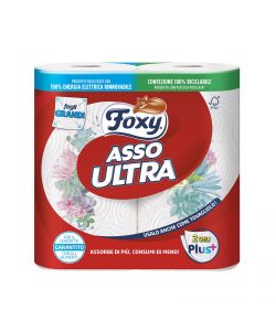 Foxy Asso Ultra Asciugatutto 2 maxi rotoli decorati bianchi e multicolore