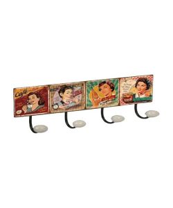 Portabito Vintage in Metallo e Porcellana - 4 Ganci Stile Saloon