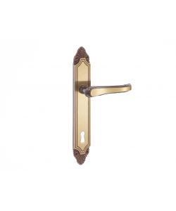 Maniglia stile con placca foro patent in ottone finitura bronzo satinato 90 mm