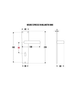 Maniglia con placca in alluminio finitura argento 90 mm