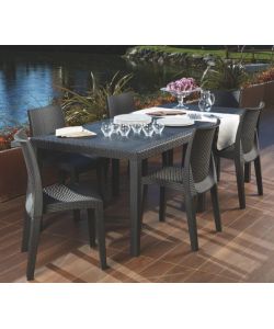 Tavolo Queen Antracite Allungabile in Resina Effetto Rattan - 220x90 cm - Ipae Progarden