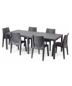 Tavolo Queen Antracite Allungabile in Resina Effetto Rattan - 220x90 cm - Ipae Progarden