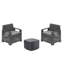 Set Salottino Sorrento Antracite - 2 Poltrone 1 Tavolino Effetto Rattan