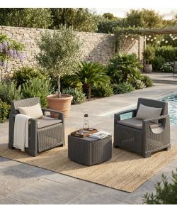 Set Salottino Sorrento Antracite - 2 Poltrone 1 Tavolino Effetto Rattan