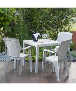 Tavolo Componibile King - Effetto Rattan Bianco - 79x79 cm