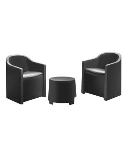 Ipae Progarden Set da Giardino Luna - Antracite - 2 Poltrone e Tavolino