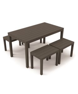 Set Samoa in Polipropilene - Antracite - Tavolo e 4 Panchine