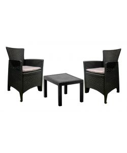 Set Forest Salotto Giardino Rattan Antracite - 1 Tavolino e 2 Poltrone