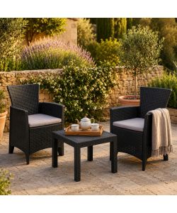 Set Forest Salotto Giardino Rattan Antracite - 1 Tavolino e 2 Poltrone