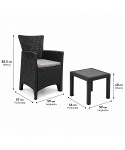 Set Forest Salotto Giardino Rattan Antracite - 1 Tavolino e 2 Poltrone
