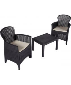 Ipae Progarden Set da Giardino Akita in Polipropilene Effetto Rattan - Antracite